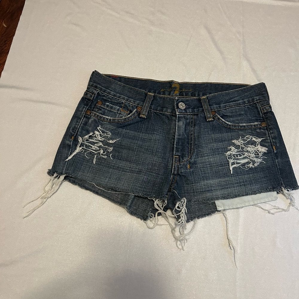 7 For All Mankind Blue Distressed Jean Shorts NWOT